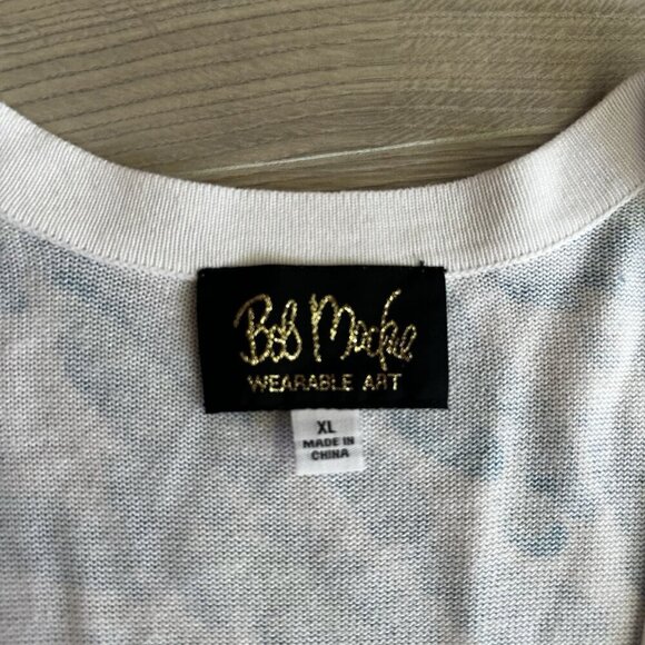 Bob Mackie Cardigan Wearable Art Blue Artsy Wearable Art Boho Resortwear Sz XL - Picture 3 of 10